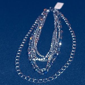 5 Strand Gem, Rhinestone, Chains  19" Necklace